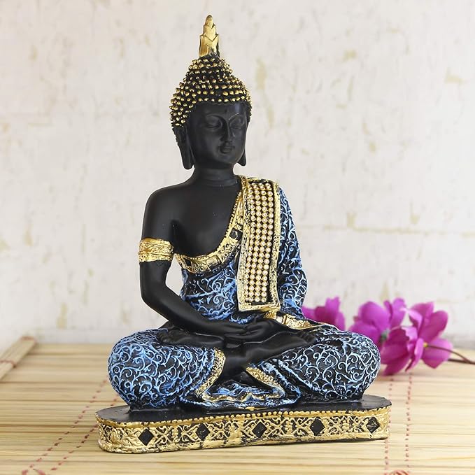 Buddha Showpiece (18.5 cm x 13 cm x 24 cm, Blue) - Polyresin