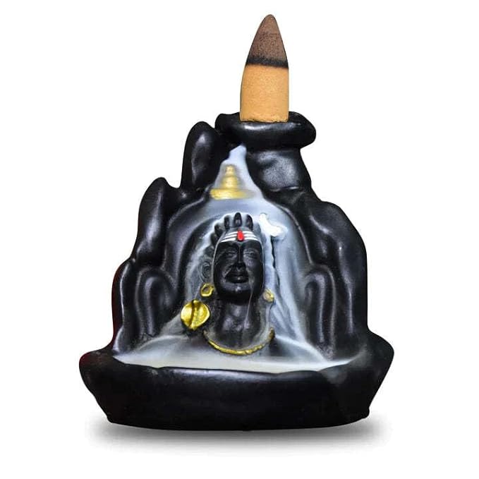Lord Adiyogi Incense Holder with 10 Free Cones, Mahadev, Shiv Shankara Backflow Cone Incense Holder Decorative Showpiece with 10 Free Smoke Backflow Scented Cone Incenses