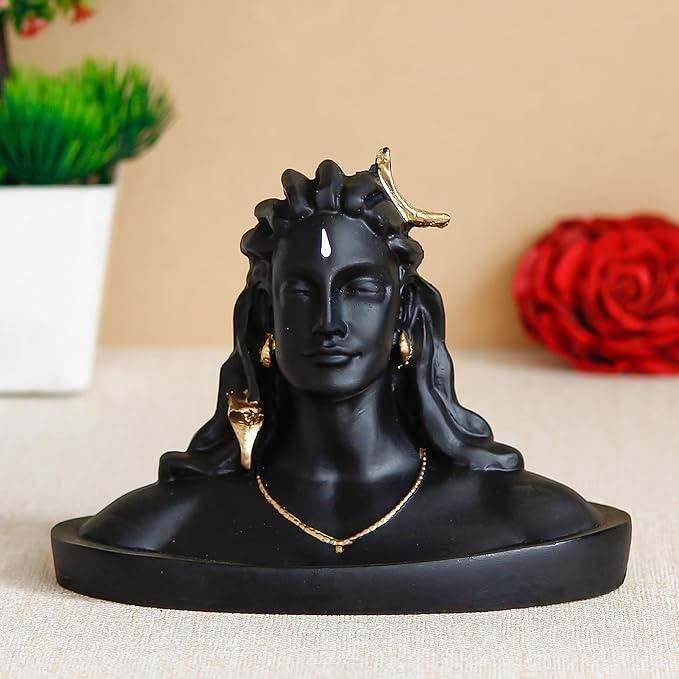 Black Resin Adiyogi Shiva Statue for Car Dashboard| Adiyogi Statue for Home Decor Pooja Room Office| Mahadev Murti Lord Shiva Idol Gift for Diwali Maha Shivratri Housewarming Birthday