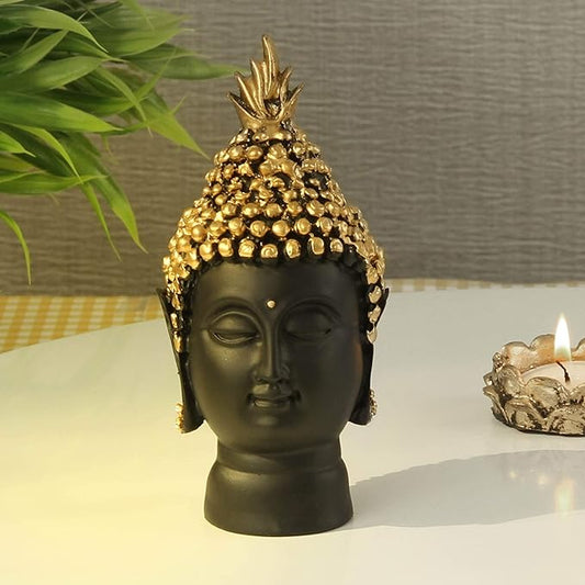 Resin Buddha Head Idol Statue Showpiece (Golden, 13.7 cm X 6.3 cm) - Decoration Items for Home Decor Mandir Temple Pooja Room Living Room Table Office Decorative Gifts